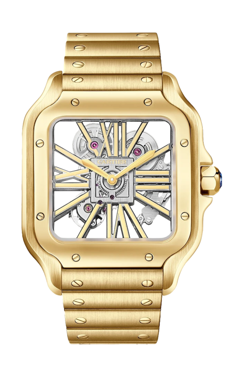 SANTOS DE CARTIER SQUELETTE, MODELLO GRANDE, ORO GIALLO, SCHELERATO, MANUALE - WHSA0042