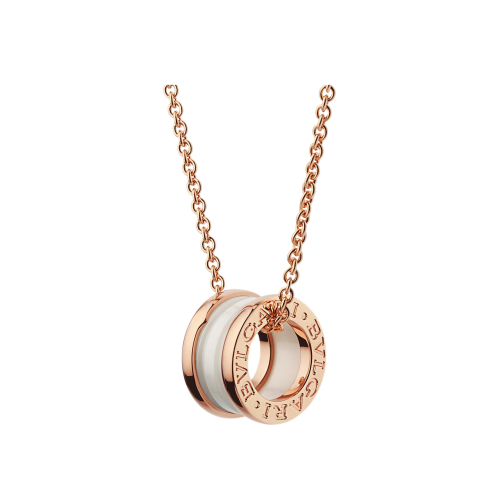 COLLANA B.ZERO1 IN ORO ROSA 18 KT E CERAMICA BIANCA