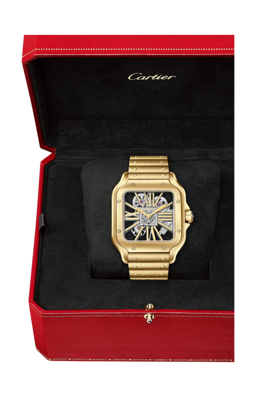 SANTOS DE CARTIER SQUELETTE, MODELLO GRANDE, ORO GIALLO, SCHELERATO, MANUALE - WHSA0042
