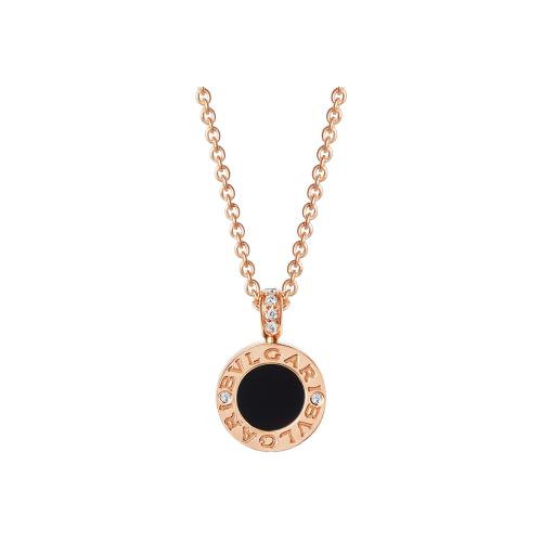 PENDENTE BVLGARI BVLGARI CON CATENA IN ORO ROSA 18 KT, MADREPERLA, ONICE E PAVE' DI DIAMANTI - LUNGHEZZA 39-44 CM