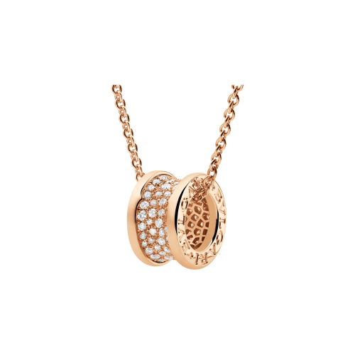 COLLANA B.ZERO1 CON CATENA IN ORO ROSA E PENDENTE IN ORO ROSA, CON PAVE' DI DIAMANTI LUNGO LA SPIRALE - CL856300