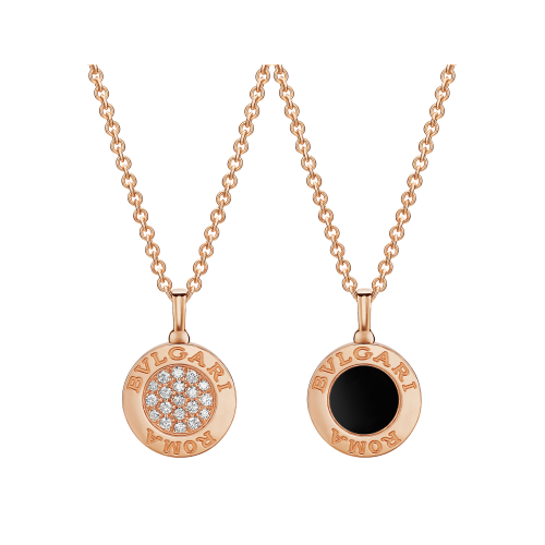 Collana BVLGARI BVLGARI in oro rosa 18 carati con onice e pavÉ di diamanti. Lunghezza 41-43 cm