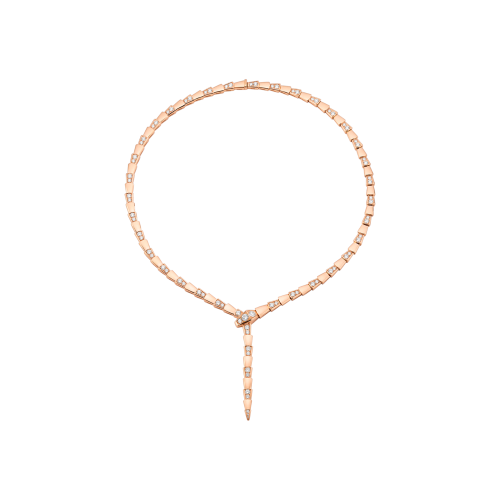 COLLANA SERPENTI SOTTILE IN ORO ROSA 18 CARATI E DIAMANTI MEZZO PAVÉ