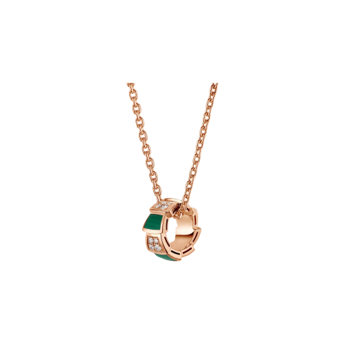 COLLANA SERPENTI IN ORO ROSA 18 KT CON ELEMENTI IN MALACHITE E PAVE' DI DIAMANTI - CL858300