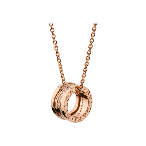 COLLANA B.ZERO1 DESIGN LEGEND CON PENDENTE IN ORO ROSA 18 KT CON PAVE' DI DIAMANTI LUNGO LA SPIRALE E CATENA IN ORO ROSA 18 KT - CL858353