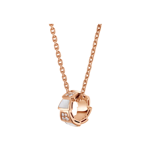 COLLANA SERPENTI VIPER IN ORO ROSA 18 CARATI CON PENDENTE IN ORO ROSA CON ELEMENTI IN MADREPERLA E PAVE' DI DIAMANTI - CL858770