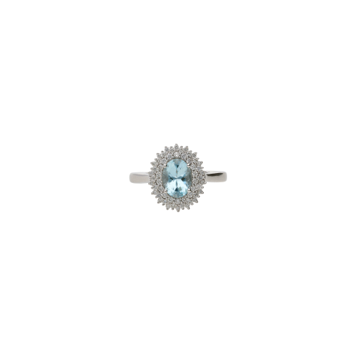 ANELLO ROSETTA IN ORO BIANCO CON ACQUAMARINA E PAVÉ DI DIAMANTI - 254190