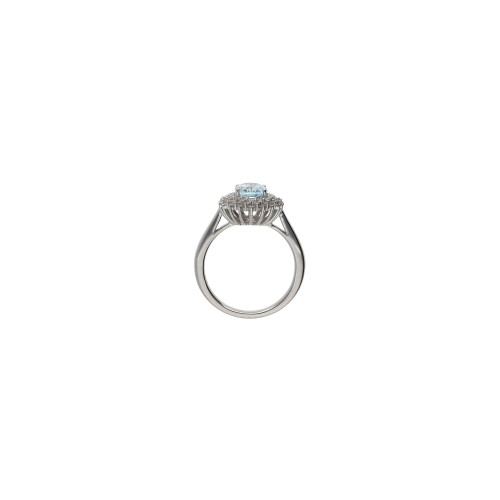 ANELLO ROSETTA IN ORO BIANCO CON ACQUAMARINA E PAVÉ DI DIAMANTI - 254190