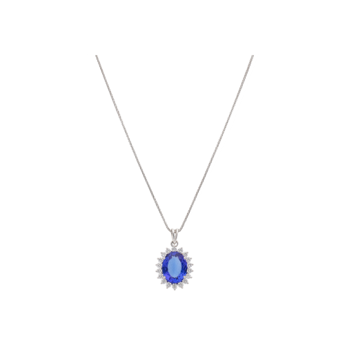 COLLANA IN ORO BIANCO CON PENDENTE TANZANITE E DIAMANTICERTIFICAZIONE SGR - 6587