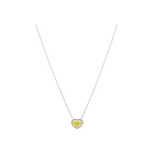 COLLANA IN ORO BIANCO CON PENDENTE CUORE FANCY YELLOW CERTIFICATO GIA E DIAMANTI - 6631