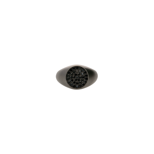 ANELLO CHEVALIER IN TITANIO SABBIATO E PAVÉ DI DIAMANTI BLACK - SAN4PADBK