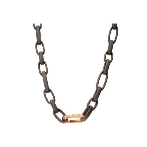 COLLANA IN TITANIO SABBIATO A MAGLIE BOMBATE OVALI, ORO ROSA E DIAMANTI - CCO7DWH