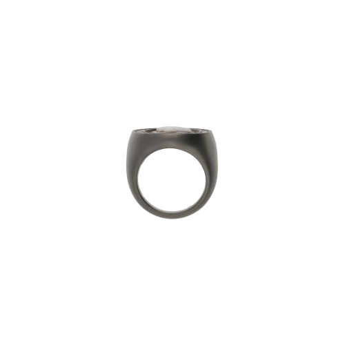 ANELLO CHEVALIER IN TITANIO SABBIATO CON DIAMANTI BROWN E CAMMEO SERPENTE - SAN9SDBR