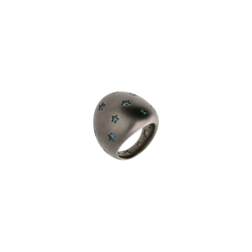 ANELLO A FASCIA BOMBATA IN TITANIO SABBIATO E DIAMANTI BLU - SAN6DBL12