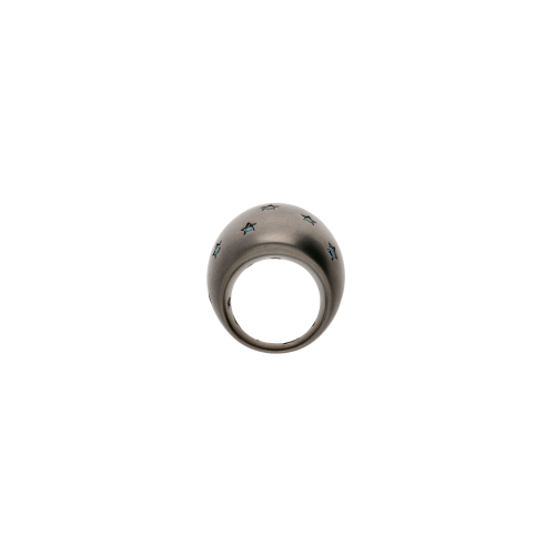 ANELLO A FASCIA BOMBATA IN TITANIO SABBIATO E DIAMANTI BLU - SAN6DBL12