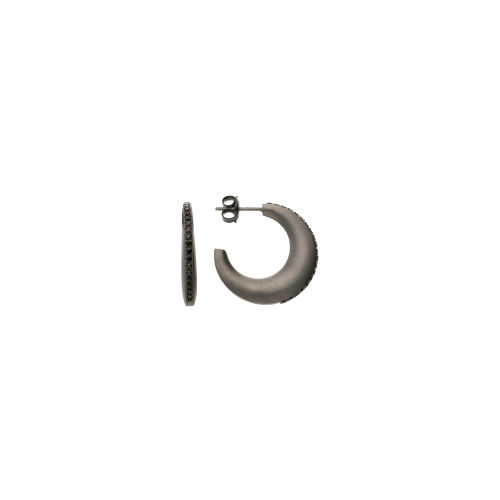 ORECCHINI LUNARI A CERCHIO PICCOLO IN TITANIO SABBIATO E DIAMANTI BLACK - LOR1DBK20