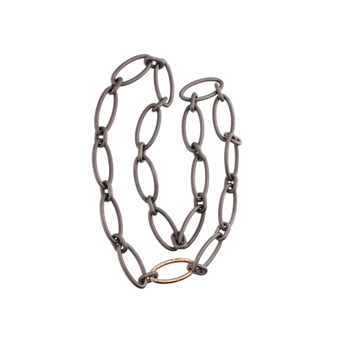 COLLANA A MAGLIE OVALI IN TITANIO SABBIATO,  ORO ROSA E DIAMANTI - CCO14RGDWH
