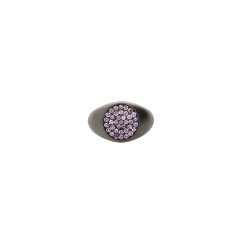 ANELLO CHEVALIER IN TITANIO SABBIATO CON PAVÉ DI ZAFFIRI ROSA - SAN4PAZRO