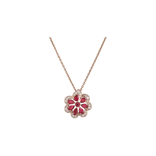 CHOPARD - COLLIER PRECIOUS LACE MINI-FROU-FROU COLLIER, ORO ROSA ETICO, DIAMANTI, RUBINI - 798347-5003