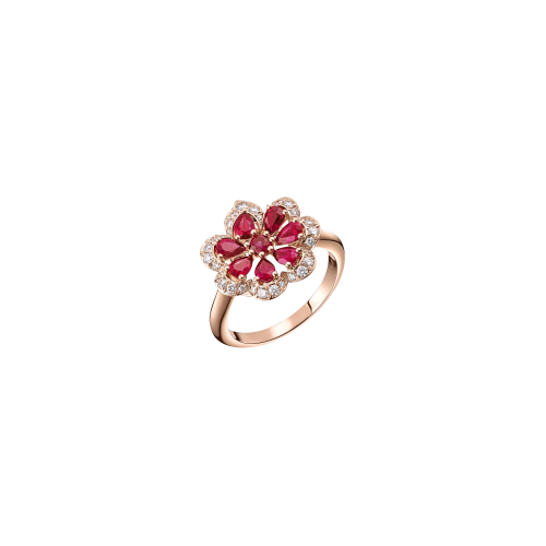 CHOPARD - ANELLO PRECIOUS LACE MINI-FROU-FROU, ORO ROSA ETICO, DIAMANTI, RUBINI - 828347-5039