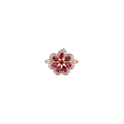 CHOPARD - ANELLO PRECIOUS LACE MINI-FROU-FROU, ORO ROSA ETICO, DIAMANTI, RUBINI - 828347-5039