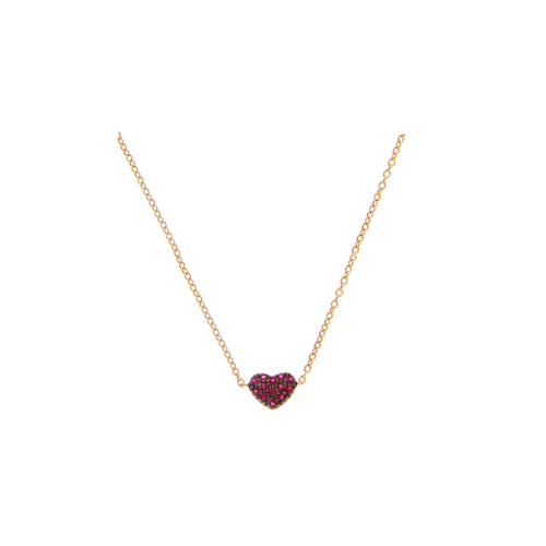 COLLANA GIROCOLLO IN ORO ROSA CON CUORE IN PAVÉ DI RUBINI - 222917