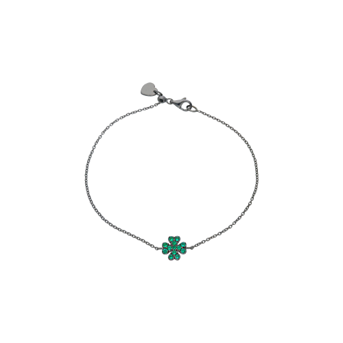 BRACCIALE IN ORO BRUNITO CON QUADRIFOGLIO IN PAVÉ DI SMERALDI - 261336