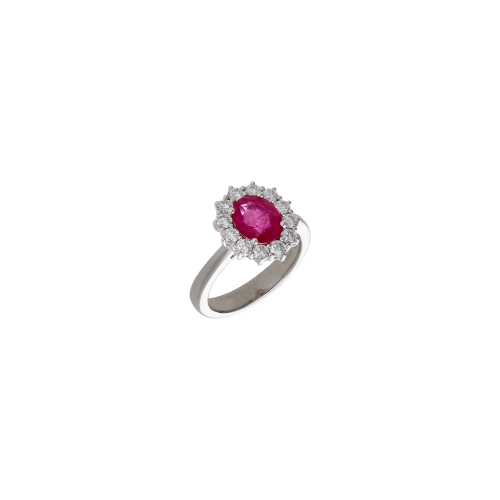 ANELLO ROSETTA IN ORO BIANCO CON RUBINO CERTIFICATO E DIAMANTI - 326-AN-1000