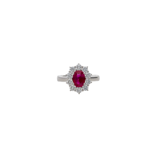 ANELLO ROSETTA IN ORO BIANCO CON RUBINO CERTIFICATO E DIAMANTI - 326-AN-1000