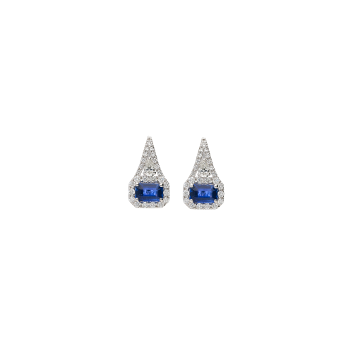 ORECCHINI A MONACHELLA IN  ORO BIANCO CON ZAFFIRI BLU E DIAMANTI - 326-BO-128