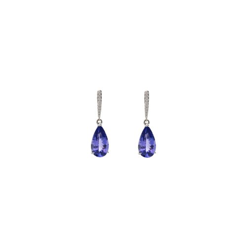 ORECCHINI PENDENTI IN ORO BIANCO CON DIAMANTI E TANZANITE - BAOR101