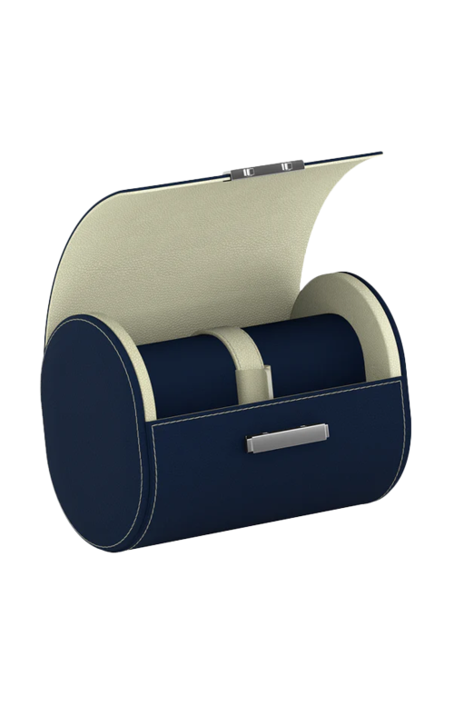 POCHETTE 2 ASTUCCIO PER OROLOGI IN PELLE BLU NOTTE/CREMA