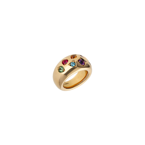 ANELLO ICONICA A FASCIA BOMBATA IN ORO ROSA E ZAFFIRI MULTICOLOR - PAC5007O7000000VA