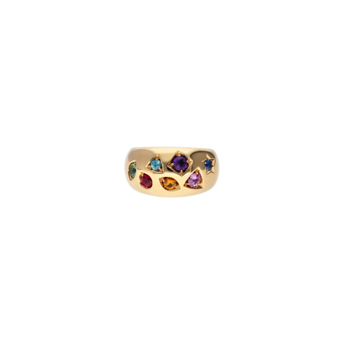 ANELLO ICONICA A FASCIA BOMBATA IN ORO ROSA E ZAFFIRI MULTICOLOR - PAC5007O7000000VA