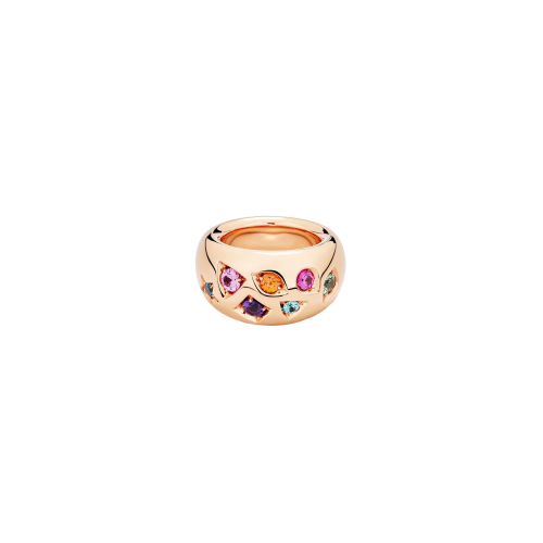 ANELLO ICONICA A FASCIA BOMBATA IN ORO ROSA CON ZAFFIRI MULTICOLOR, RUBINO E AMETISTA - PAC5007O7000000VA