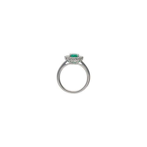 ANELLO ROSETTA IN ORO BIANCO CON SMERALDO OVALE E DIAMANTI - 326-AN-1000-6-8