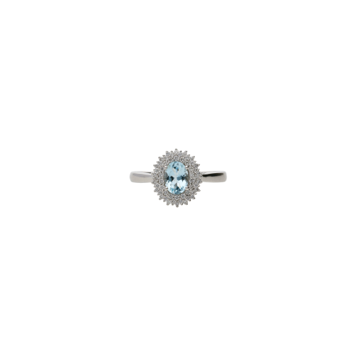 ANELLO ROSETTA IN ORO BIANCO CON ACQUAMARINA E DIAMANTI - 254189