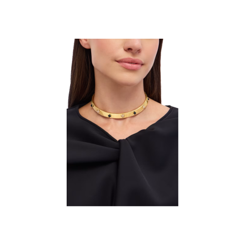 COLLANA BVLGARI TUBOGAS CLASSIC IN ORO GIALLO CON ONICE E PAVÉ DI DIAMANTI - CL860415
