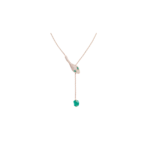 COLLANA  MALAFEMMINA IN ORO ROSA, DIAMANTI, SMERALDI E GIADA VERDE - DMF01CARRDIGDSM