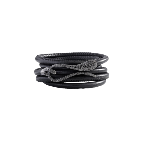 BRACCIALE ELIKA IN PELLE CON CHIUSURA IN ORO NERO E DIAMANTI NERI - DEK03BRNNDNXN