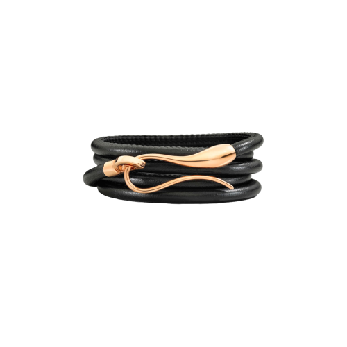 BRACCIALE ELIKA IN PELLE NERA CON CHIUSURA IN ORO ROSA - DEK04BRRRXN