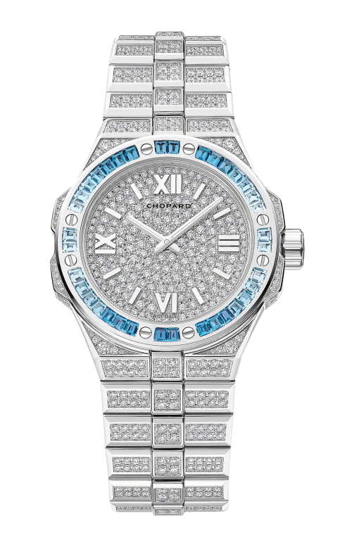 ALPINE EAGLE 33 FROZEN TOPAZ BLUE 33 MM, CARICA AUTOMATICA, ORO BIANCO ETICO, DIAMANTI, TOPAZI - 295384-1004