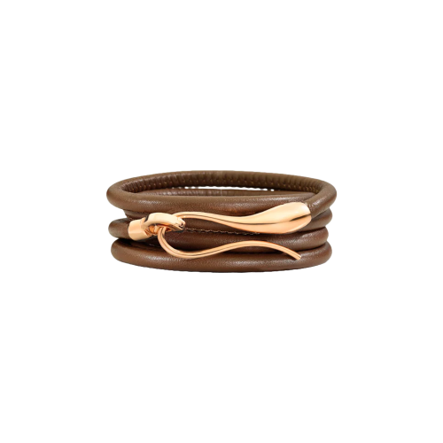 BRACCIALE ELIKA IN PELLE TESTA DI MORO CON CHIUSURA IN ORO ROSA - DEK04BRRRXM