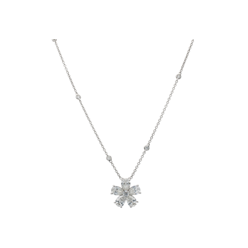 COLLANA GIROCOLLO COLLEZIONE CLASSIC IN ORO BIANCO CON DIAMANTI SULLA CATENA E PENDENTE FIORE CON DIAMANTI - 171-2448