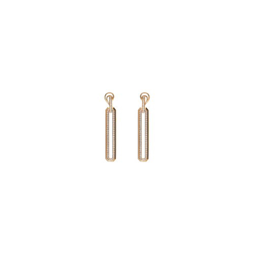 ORECCHINI PENDENTI IN ORO ROSA CON ELEMENTO LUNGO E PAVÉ DI DIAMANTI - 000-5991NS