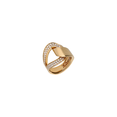ANELLO INTRECCIATO A FASCE ALTE IN ORO ROSA E PAVÉ DI DIAMANTI - 372-3422