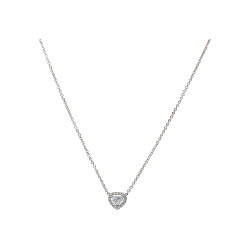COLLANA GIROCOLLO IN ORO BIANCO CON PENDENTE CUORE, DIAMANTE CENTRALE TAGLIO CUORE CERTIFICATO GIA, CONTORNO DI DIAMANTI TAGLIO BRILLANTE - 372-3791-C