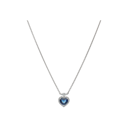 COLLANA GIROCOLLO IN ORO BIANCO CON PENDENTE CUORE ZAFFIRO BLU TAGLIO CUORE, DIAMANTE BIANCO TAGLIO MARQUISE E CONTORNO DI DIAMANTI - 372-3649