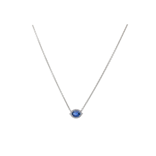 COLLANA GIROCOLLO IN ORO BIANCO CON CENTRALE  ZAFFIRO BLU E CONTORNO DIAMANTI - 372-3071