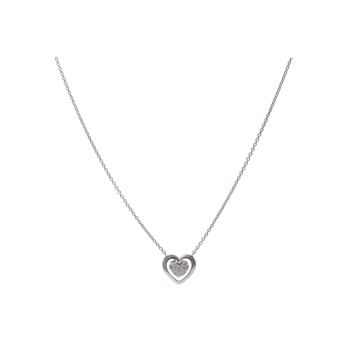 COLLANA GIROCOLLO IN ORO BIANCO CON PENDENTE CUORE PAVÉ DIAMANTI E CONTORNO ORO BIANCO - 370-XN2174